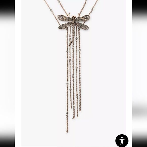 New ZARA Double Dragonfly Fringe Boho Necklace - Picture 5 of 14